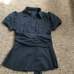 BCBG Small Navy Paper Bag Collard Top New